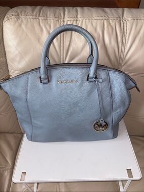 Michael Kors Powder Blue Pebbled Leather Satchel